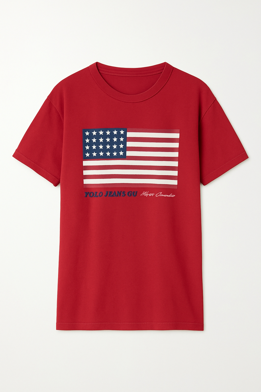Ralph Lauren Polo Cotton Red Tee with American Flag Graphic In XXL